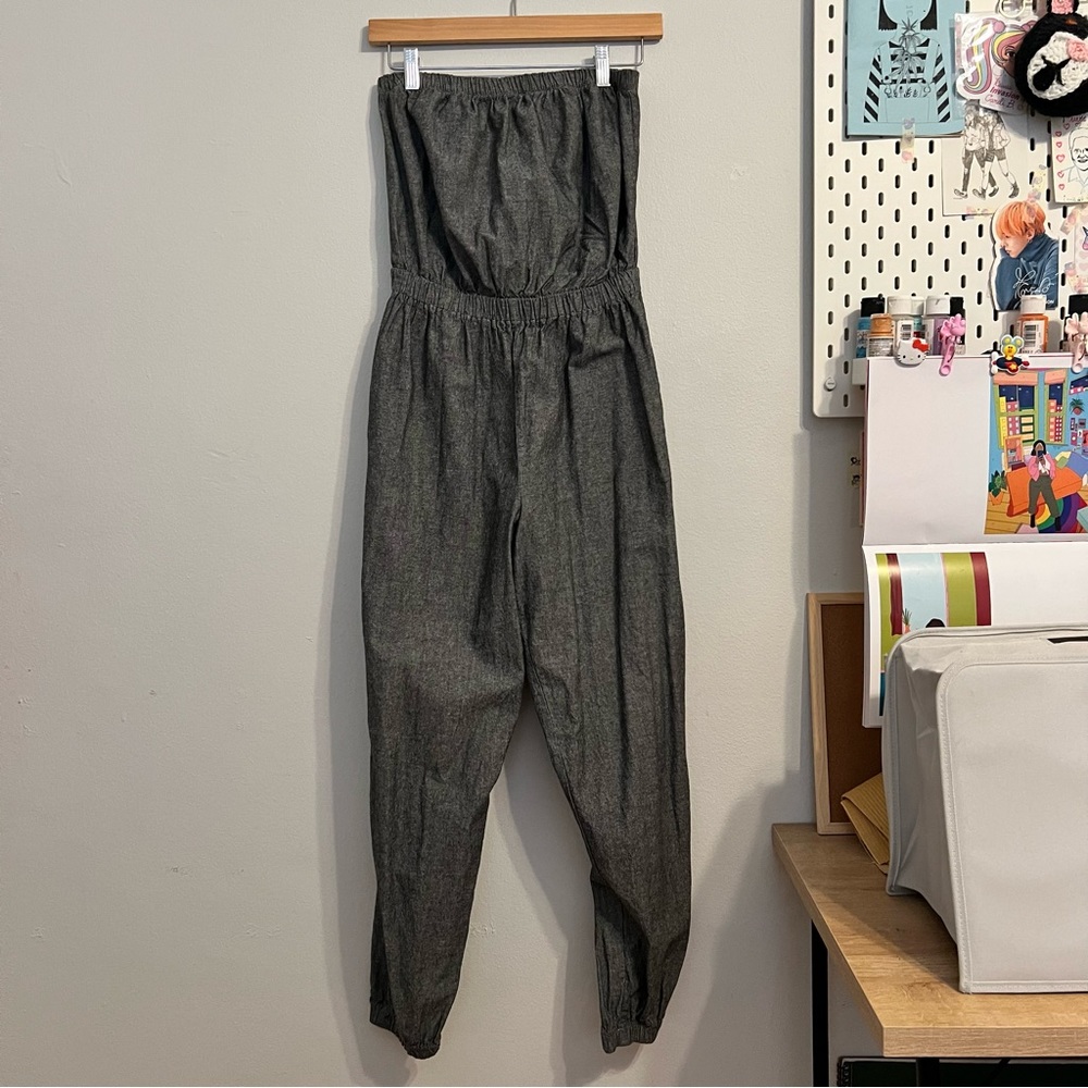 American Apparel Sleeveless Chambray Jumpsuit Grey Large